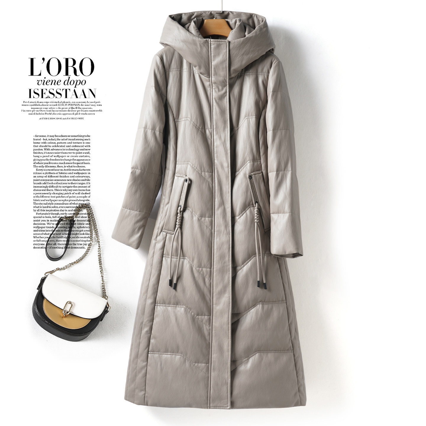 绵羊皮衣女中长款连帽修身皮羽绒