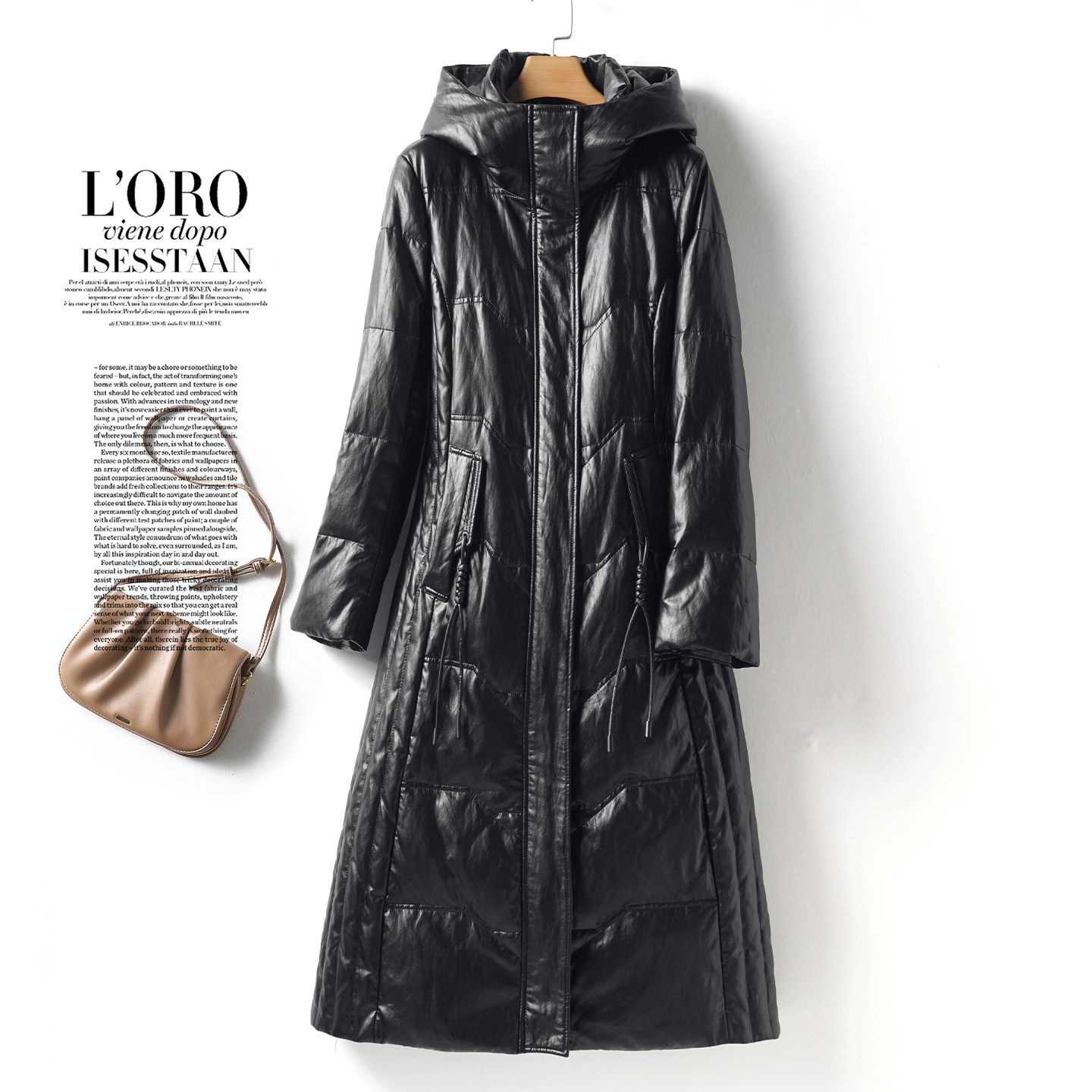 绵羊皮羽绒服女中长款连帽黑色显瘦气质外套冬季90白鸭绒真皮羽绒