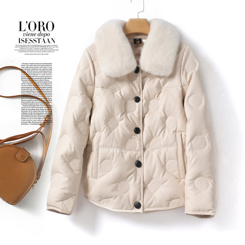 海宁皮衣短款水貂毛领韩版小个子