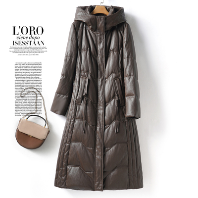 海宁真皮衣女中长款皮羽绒服冬季