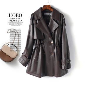 海宁绵羊皮风衣女中长双排扣英伦风小个子2025新款秋冬真皮衣外套
