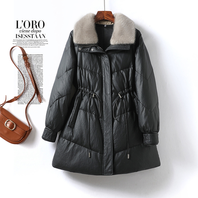 羽绒服中长款韩版毛领真皮白鸭绒