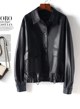 皮衣外套女常规款翻领黑色休闲时尚真皮2025秋冬加大码绵羊皮夹克