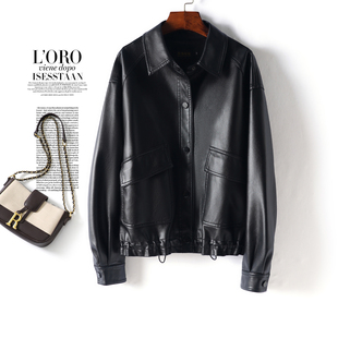 皮衣外套女常规款翻领黑色休闲时尚真皮2026春秋加大码绵羊皮夹克