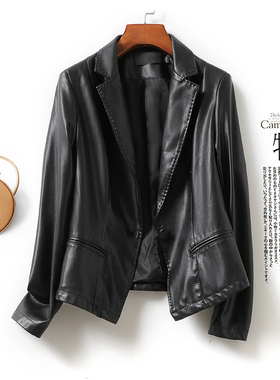 皮衣女西服短款黑色修身绵羊皮外套女2025秋冬新品海宁真皮小西装