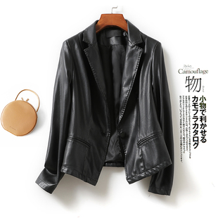皮衣女西服短款黑色修身绵羊皮外套女2025秋冬新品海宁真皮小西装