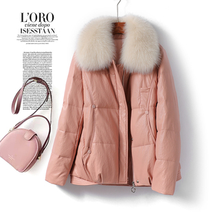 海宁皮羽绒服 新款 绵羊皮衣女真皮外套常规款 狐狸毛领90白鸭绒韩版