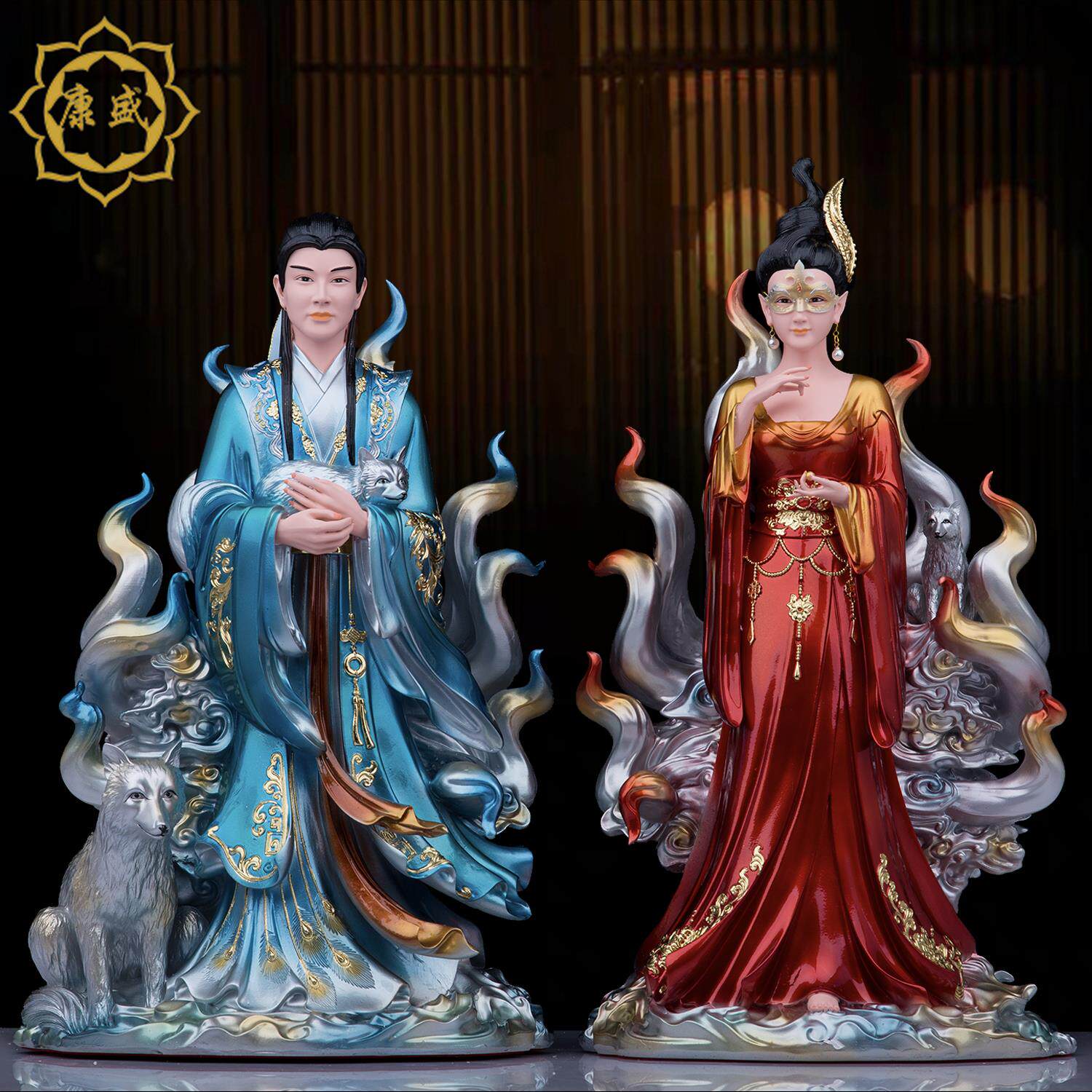 九姑娘神像九尾娘娘青丘白狐女神树脂白衣红衣九公子家用摆件