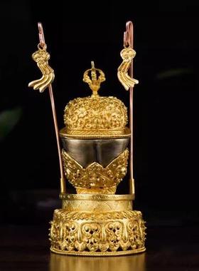 藏式密宗金刚杵托巴碗全铜鎏金托巴供碗法器佛前家用供奉供杯摆件