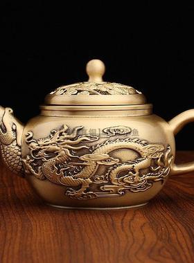 新款盖子可旋转转龙凤茶壶摆件纯铜龙凤壶小茶壶覆古鱼嘴壶工艺品