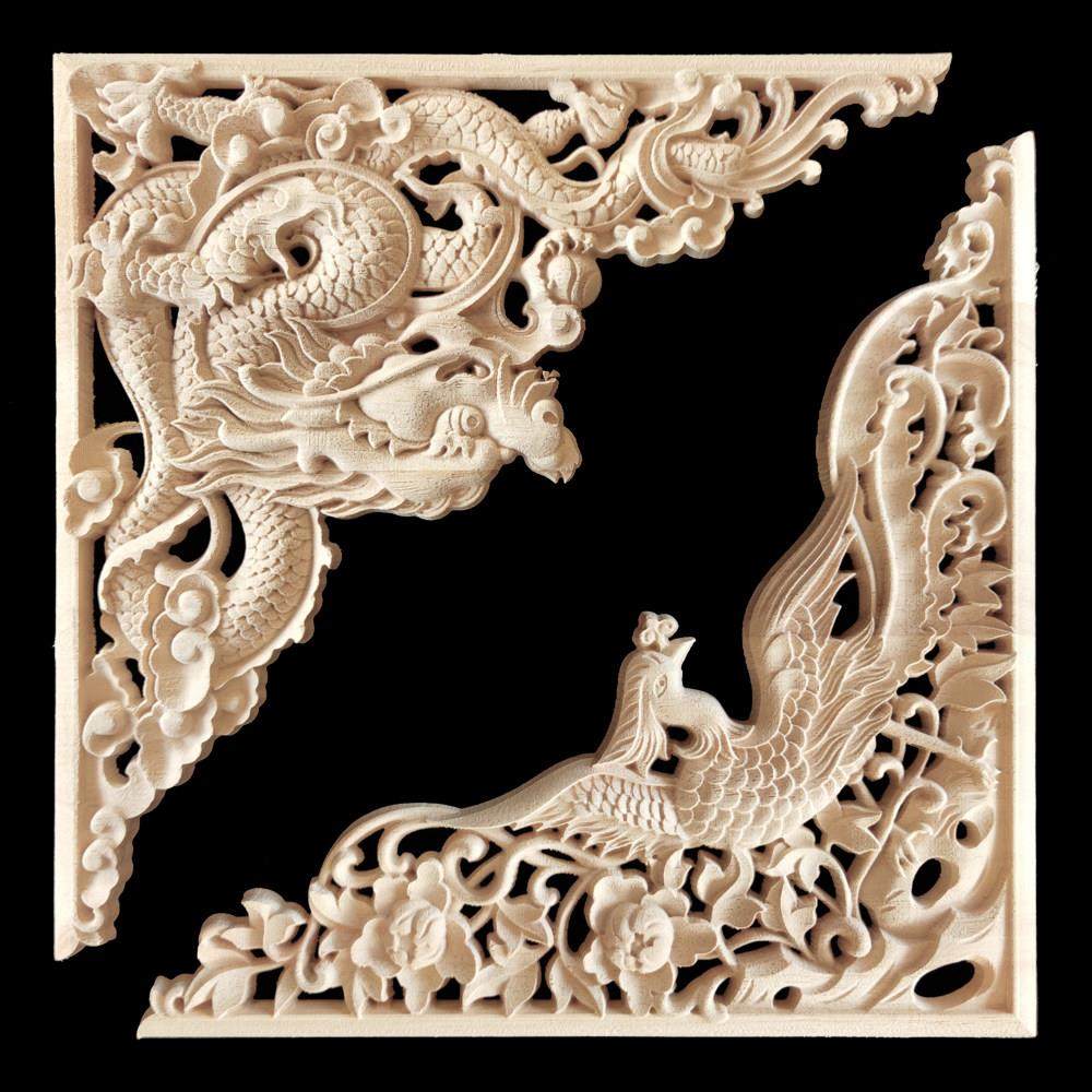 实木角花贴花东阳木雕龙凤木雕藏式吊顶墙上装饰新中式背景墙梁拖