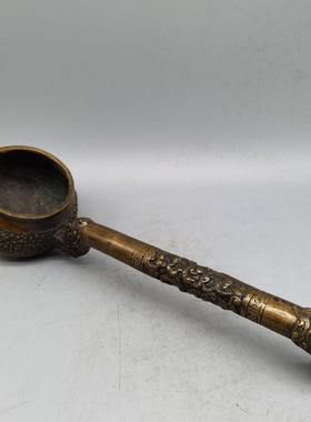 旧藏铜器古玩杂项黄铜工艺品汤勺中医文化方面摆设铜药勺摆件