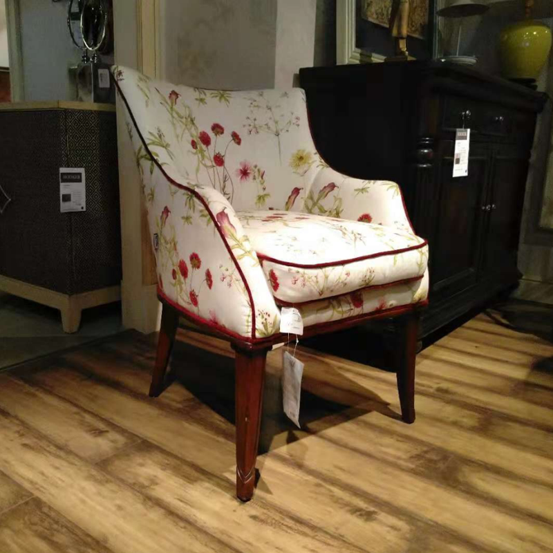 正版现货欧式桃花心木白色棉麻布艺单人休闲沙发椅爆亏狂甩一口价