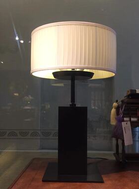 美式风创意黑色木质圆形台灯