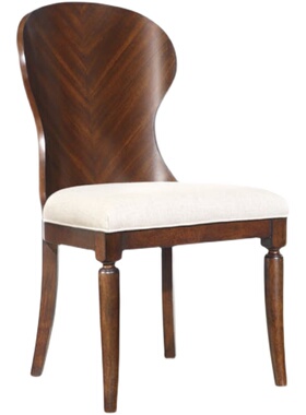 原装进口正版现货Hooker美式风格胡桃木圆弧靠背软包坐垫休闲餐椅