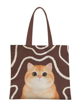 金渐层原创小猫卡通帆布袋单肩大容量学生装书包折叠便携环保袋