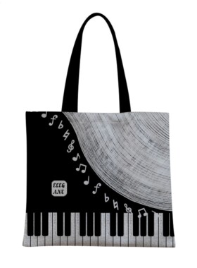 钢琴键盘图案音符帆布袋大容量学生文艺折叠百搭单肩手提包定制