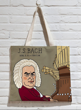 世界名人巴赫定制手绘帆布袋卡通头像钢琴音乐家单肩小众手提包