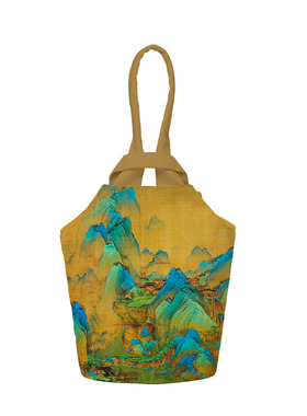 千里江山图复古国风拎遛弯水桶包小众高级感便携百搭手拎布袋定制