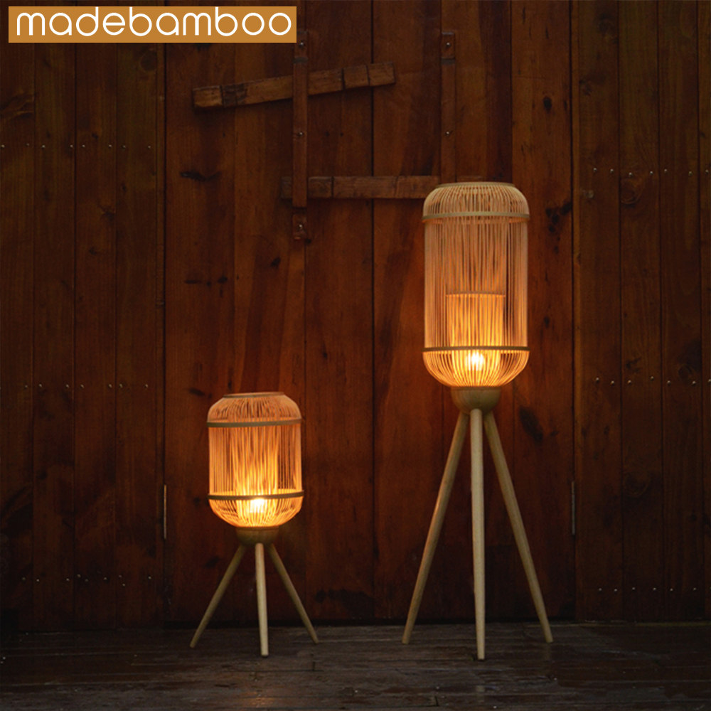 青人|十竹家 简约日式地灯 中式卧室落地灯 茶室竹编侘寂复古竹灯