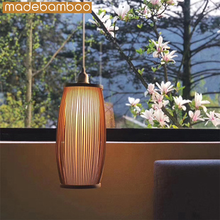 北欧玄关吧台 斯雨 床头吊灯 日式 民宿飘窗过道竹编灯 十竹家