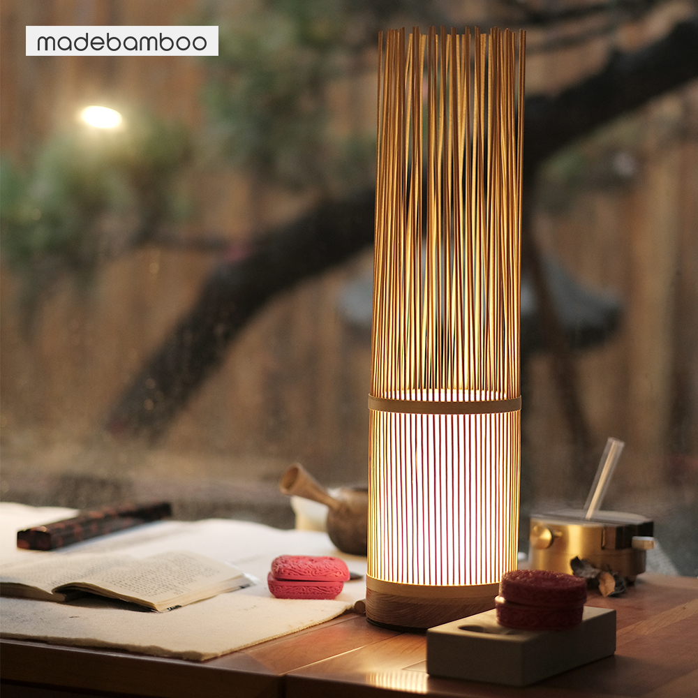 竹支|十竹家 装饰竹编台灯 氛围茶室灯具禅意空间 日式竹地灯无线