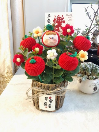 掌柜推荐创意设计花蓝摆件纯手工钩织“平安喜乐”苹果成品花篮