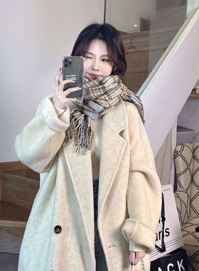 高个子呢子大衣秋冬女装加长版175长款胖mm200斤大码加厚毛呢外套