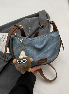 今年流行包包女2025新款春夏百搭休闲牛仔蓝单肩斜挎包软皮饺子包