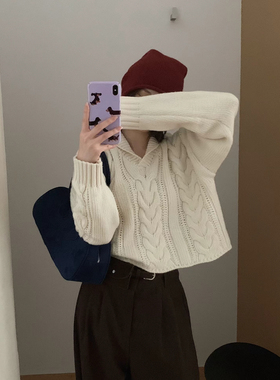 韩系慵懒风宽松气质毛衣外套女秋冬新款加厚百搭毛衣外套