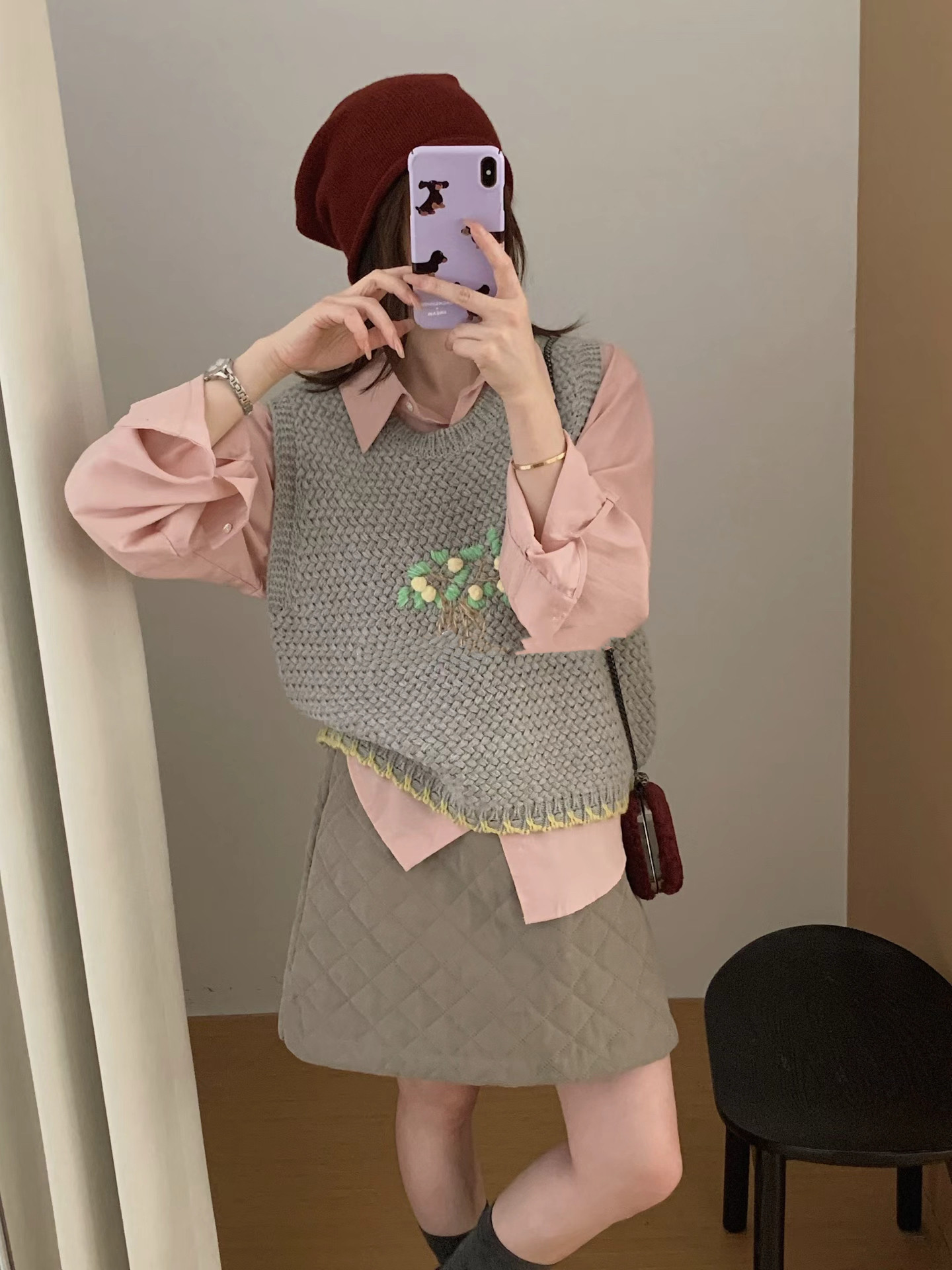 韩系小清新设计感花朵图案圆领毛衣背心女秋冬新款小众减龄马甲