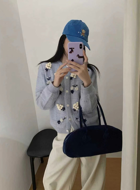 韩系设计感重工立体装饰毛衣外套女秋冬新款洋气百搭针织衫女