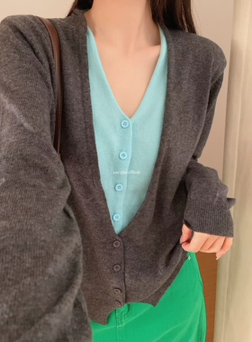 2026秋冬新款韩版宽松显瘦百搭假两件针织开衫女毛衣外套上衣