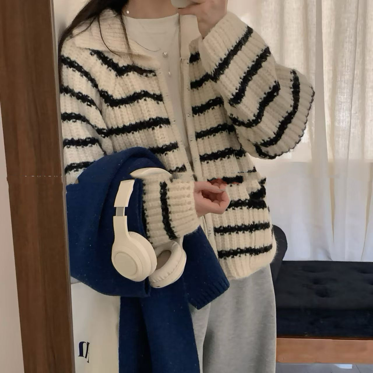韩系温柔风针织开衫外套女2025新款初秋设计感小众宽松显瘦上衣