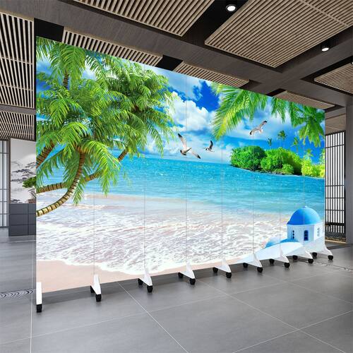 风景海边大海屏风隔断卧室饭店客厅海景养生馆工作室遮挡折叠移动