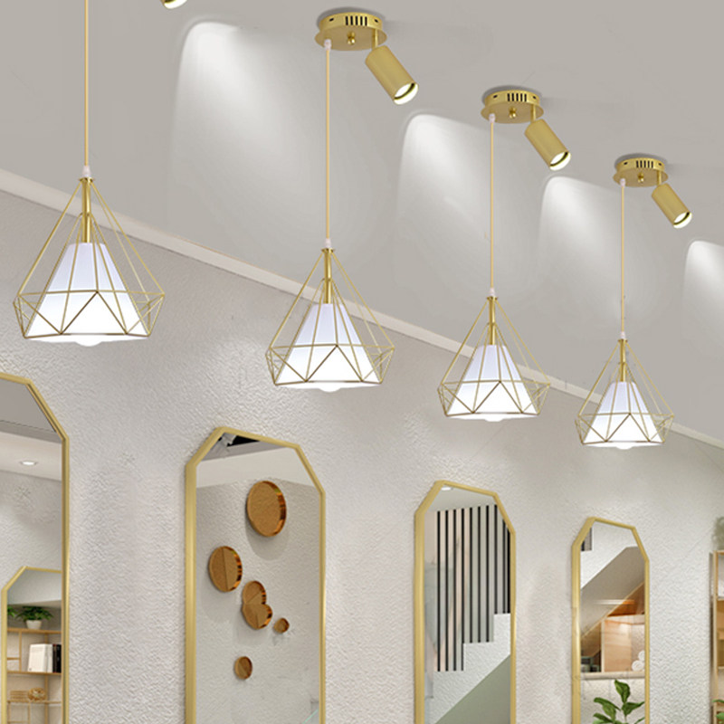 网红美甲店灯具吊灯钻石装饰创意个性超亮理发店发廊美发店专用灯