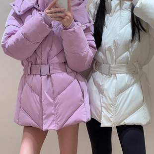 加拿大正品代购ALO女士冬季中长连帽羽绒服收腰棉服显瘦保暖外套