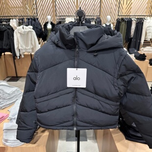 加拿大正品代购ALO冬季连帽短款羽绒服女保暖假两件双层抽绳外套