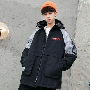 小灵丁秋冬季新款男童中大童加棉休闲风衣加厚外套冲锋衣百搭