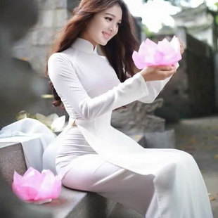 正宗越南奥黛连衣裙显白旗袍茶服长款禅意收腰显瘦飘逸雪纺两件套