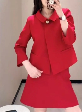 25 春夏新款  红色水晶钮扣短款开胸外套