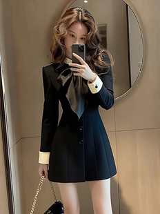 秋冬特别漂亮掐腰裙子小个子高级感法式气质黑色蝴蝶结短款连衣裙