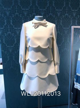 20早秋冬季新款女长袖白色多层连衣裙蝴蝶结连衣裙 杨超越同款