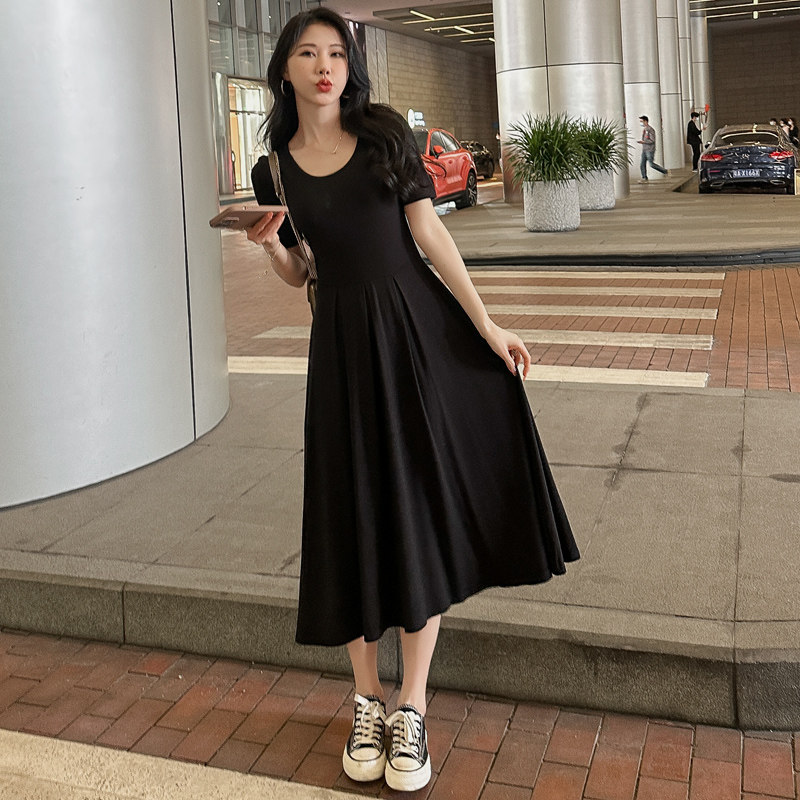 莫代尔连衣裙女高腰垂感大摆裙图片