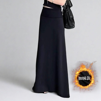 加绒加厚秋冬款拖地长裙高腰显瘦
