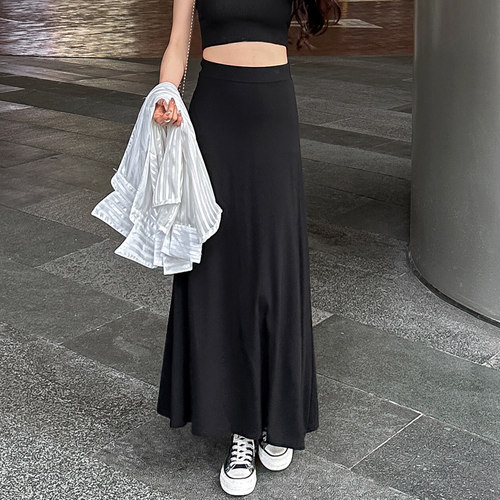 黑色莫代尔薄款半身裙长裙女夏季