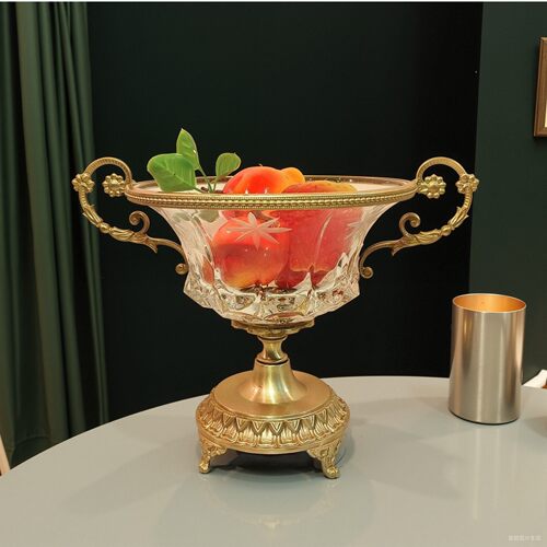黄铜配水晶果盘客厅餐厅鲜花花瓶新中式软装样板间客厅餐厅工艺品
