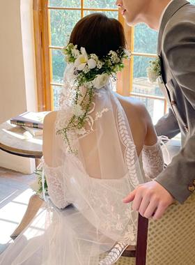 余爱多瑙河婚纱同款头纱麦穗田园小清新蕾丝韩式结婚领证摄影造型