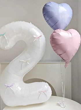 ins纯白色32寸拍照数字气球儿童周岁生日派对铝膜场景装饰布置