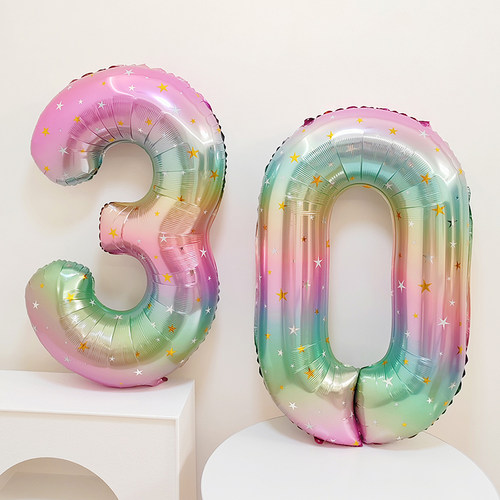 32寸数字儿童周岁渐变色铝膜气球